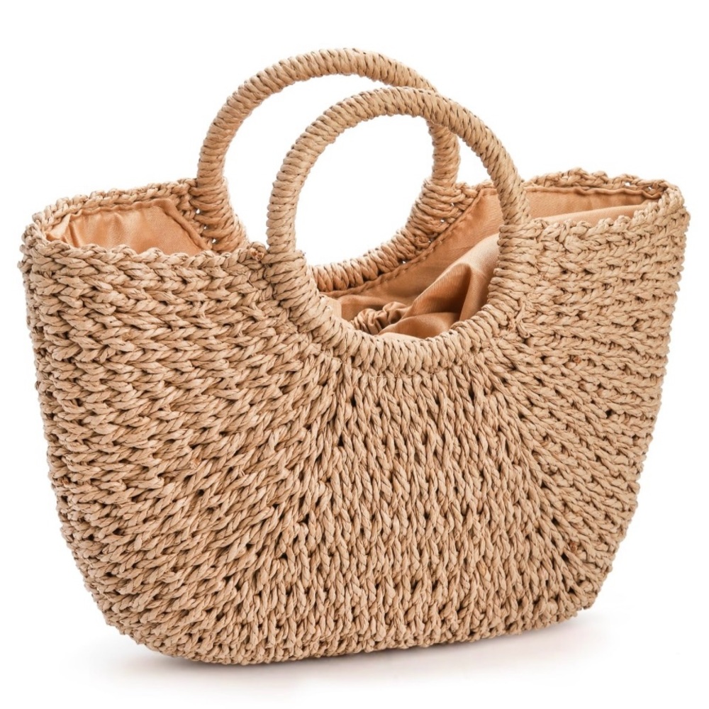 Tan Woven Tote Bag with Round Handles - Picture 2 of 5
